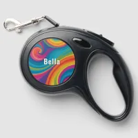Colorful Groovy Swirls Cool Retro Dog Name Retractable Pet Leash
