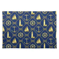 Classic Nautical Gold Blue Anchor Rope Knots Cloth Placemat