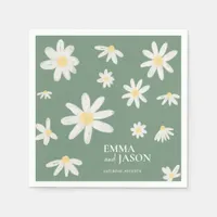 Sage Green Bohemian Daisy Flower Napkins