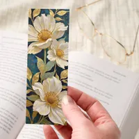 Beautiful White and Faux Gold Flowers Two-sided Bookmarks