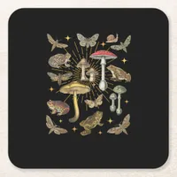 Cottagecore Aesthetic Mushroom Frog Butterfly Gobl Square Paper Coaster