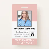 Custom Staff Photo, Barcode,+ Logo Rose Pink Name Badge