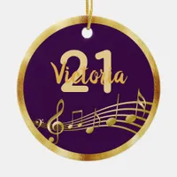 21st birthday purple gold music notes name ceramic ornament