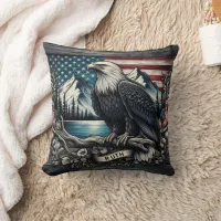 Eagle Perched on Branch With Mountain Backdrop Throw Pillow