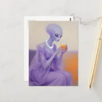 Beautiful Alien Lady in Purple With Orange Juice Postcard