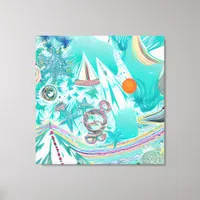 Sailboats and Sea Creatures Abstract Beachy Art Canvas Print