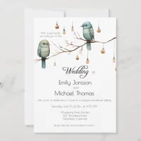 Rustic Woodland Love Birds Celebration Invitation