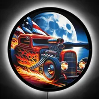 Classic hot rod racing under a full moon at night LED sign