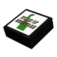 State of Delaware Picture Text & Map Outline Jewelry Box