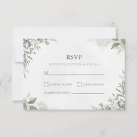 Watercolor Rustic Green Wedding RSVP Card