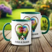 Cute Lovebirds Cuddling in a Heart Shaped Bough Mug