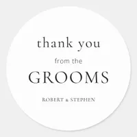 Simple Thank You from Grooms Gay Wedding Thanks Classic Round Sticker
