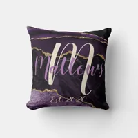 Personalized Family Monogram and Date Purple Agate Throw Pillow