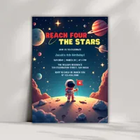 Space Stars Astronaut Boy 4th Birthday Invitation