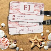 Elegant Stylish Rose Gold & White Marble Monogram  Luggage Tag