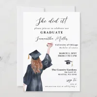 Modern Minimalist Photo She Did It Graduation Invitation