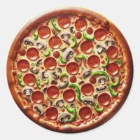 Mushroom, Green Peppers and Pepperoni Pizza Classic Round Sticker