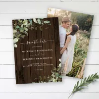 Rustic Wood Eucalyptus Wedding Photo Save the Date