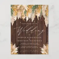 Boho Pampas Grass Wood Twinkle Lights Wedding Postcard