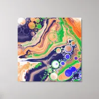 Blue, Coral and Green Pour Painting Fluid Art  Canvas Print