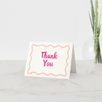 Whimsical Minimal Wavy Border Handwritten Pink Thank You Card