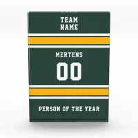 Sports Team Your Name Number Green Gold White Acrylic Award