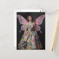 Fairy in a patchwork quilt dress postcard