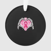 Breast Cancer Skeleton Hand Heart Sign Ribbon Awar Ornament