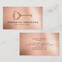 Real Estate Agent Rose Gold Key Business Card