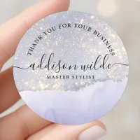 Holographic Purple Glitter Luxury Glam Thank You Classic Round Sticker