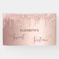 Sweet 16 party blush rose gold drips banner