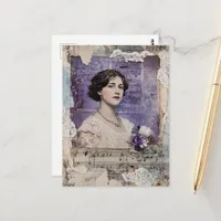 Vintage Woman Purple Collage Sheet Music flower Postcard