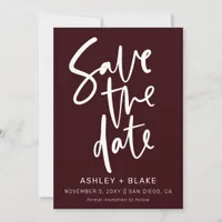 Burgundy Handwritten Calligraphy Save the Date