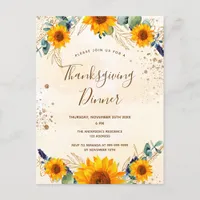 Thanksgiving dinner sunflowers eucalyptus fall invitation postcard