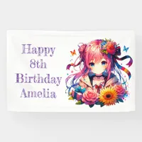 Pretty Rainbow Anime Girl Personalized Birthday  Banner