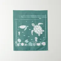 Relaxing Teal Blue Turtles Tapestry