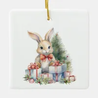 First Christmas Whimsical Cute Bunny Customized Ceramic Ornament