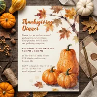 Rustic Watercolor Pumpkins Fall Thanksgiving  Invitation