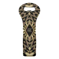 Wedding Black Gold Art Deco Monogram Wine Tote