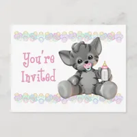 Gray Tiger Kitten Pink Baby Shower Invitation