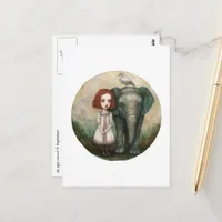 Cute Girl With Elephant and Bird Postcard