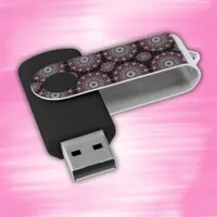 Pretty pink mandala on black | flash drive