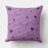 Live Laugh Love Purple Hearts Throw Pillow