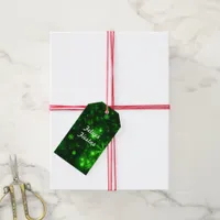Felices Fiestas Snowflakes Deep Green Gift Tags