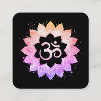 *~* New Age Lotus Flower Mandala Om Aum Symbol Square Business Card