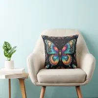 Vibrant Bohemian Butterfly Art Neon Oil-Painting Throw Pillow