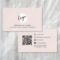 Blush Pink Modern Minimalist Logo Qr Code  Business Card