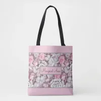 Personalized Pink & Mauve Vintage Rose Pattern  Tote Bag