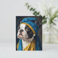 Boston Terrier With Pearl Earring  Postcard