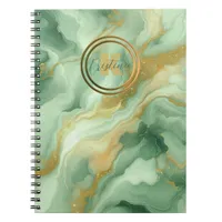 Green Marble Gold Glitter Accents Name and Initial Notebook